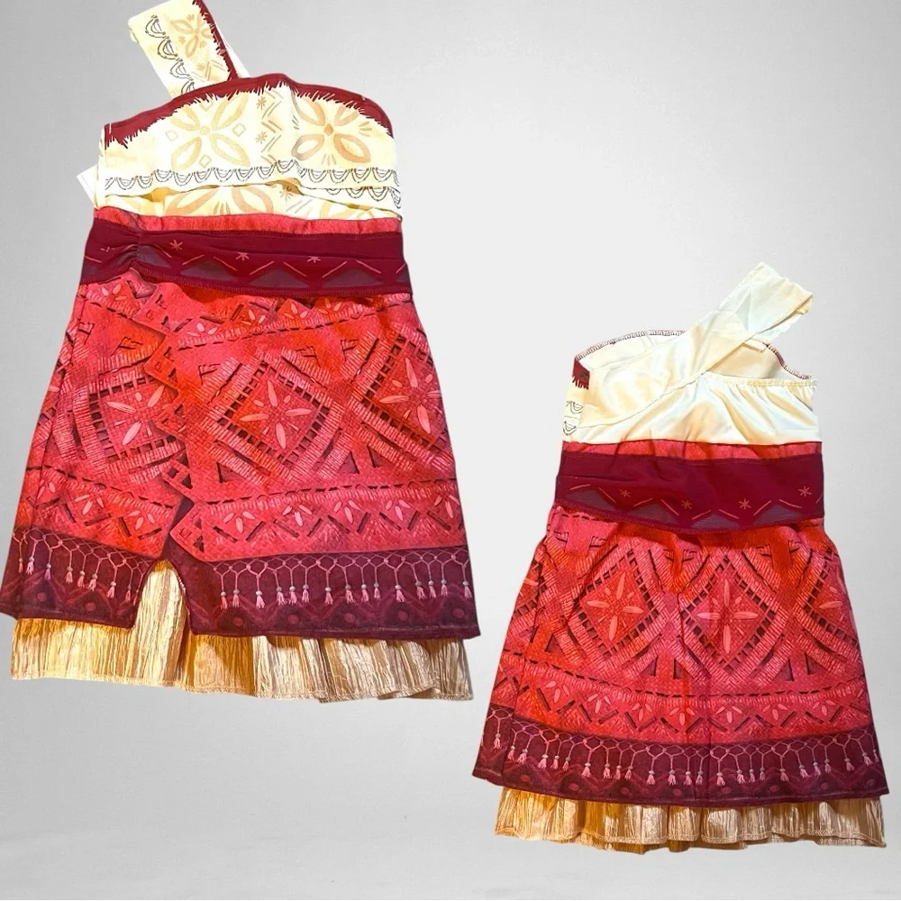 Disney Moana Girls Costume Dress One Shoulder Tribal Print Size XS (4-5)